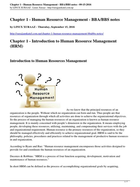 Chapter 1 Human Resource Management Bba Bbs Notes Pdf Human Resource Management Motivation