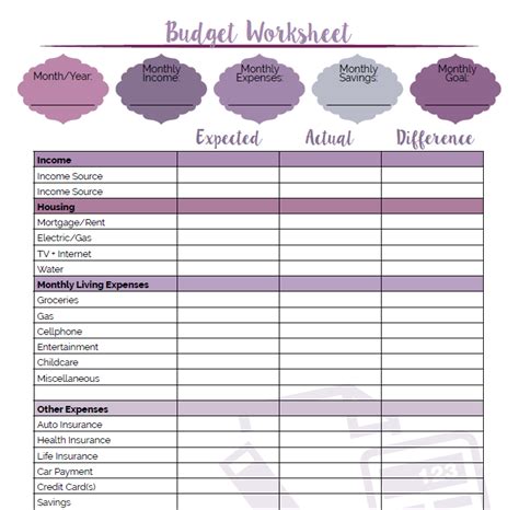 Cute Monthly Budget Worksheet