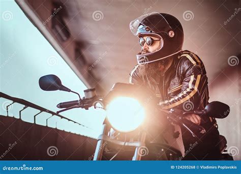 Close-up Portrait of a Brutal Bearded Biker in Helmet and Sunglasses ...