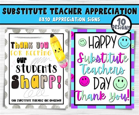 Substitute Teacher And Appreciation Sign Bundle Thank A Substitute