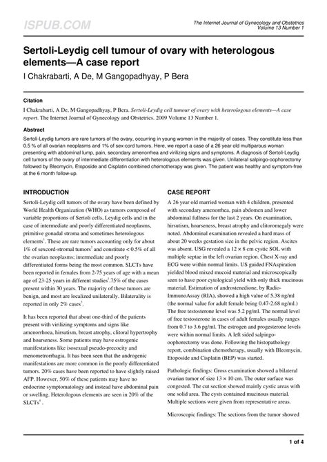 Pdf Sertoli Leydig Cell Tumour Of Ovary With Heterologous Elements—a