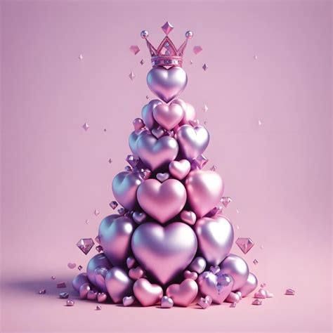 Premium Ai Image A Christmas Tree Made Of Metallic Pink Heart With Crown On Top With A