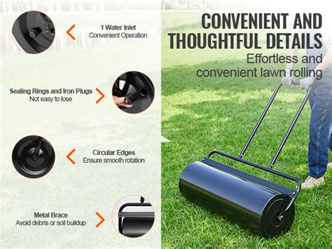 VEVOR Lawn Roller, 17 Gallon Sand/Water Filled Yard Roller, Steel Sod ...