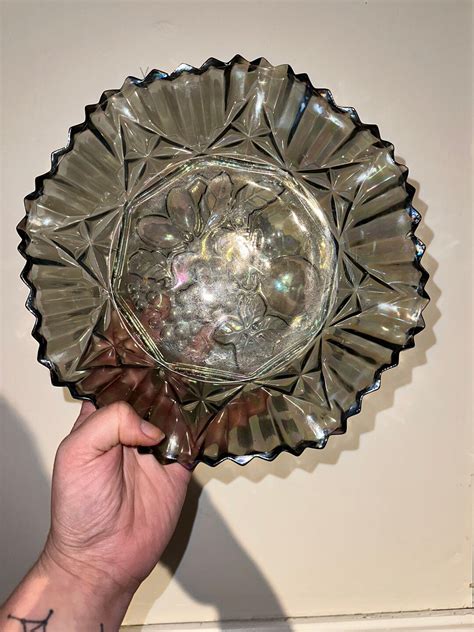 Vintage Smoke Gray Carnival Glass Bowl Indiana Glass Etsy