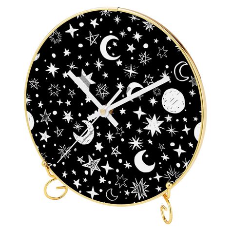 Ownta Moons Stars Black White Background Pattern Round Printed Wall