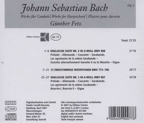 Johann Sebastian Bach Englische Suiten Bwv Cd Jpc