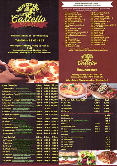 Menu Au Pizzeria Castello Nuremberg