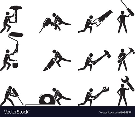 Repairman With Tools Icons Set Royalty Free Vector Image