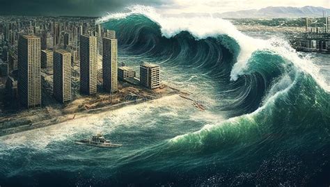 Enormous Mega Tsunami Wave Approaching The City Apocalyptic