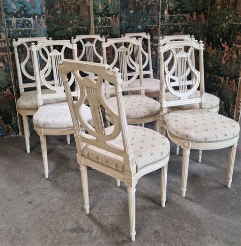 Proantic Suite Of Eight Painted Louis Xvi Style Chairs Lyre Back