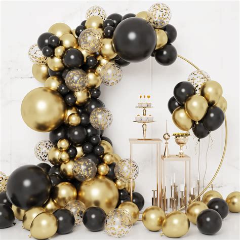 Rubfac Black And Gold Balloons Garland Arch Kit Black Metal Gold And Metallic Confetti Gold