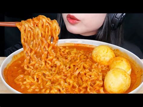 Asmr Cheesy Carbonara Fire Noodle Soft Boiled Eggs Creamy Samyang