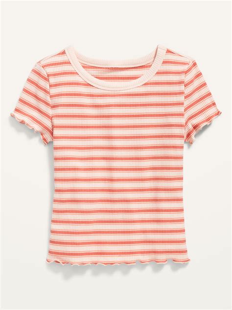 Striped Rib Knit Lettuce Edge T Shirt For Girls Old Navy