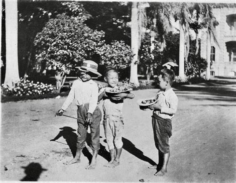 Three Keiki With Fruit Iolani Palace Honolulu Oahu Island Hawaii