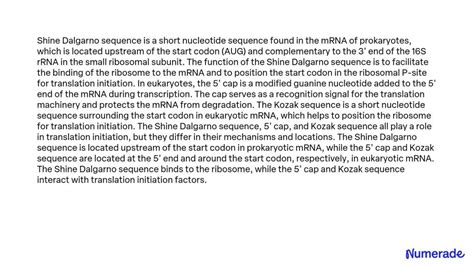 SOLVED: What is the function of the Shine-Dalgarno sequence in prokaryotes? What is the role of ...