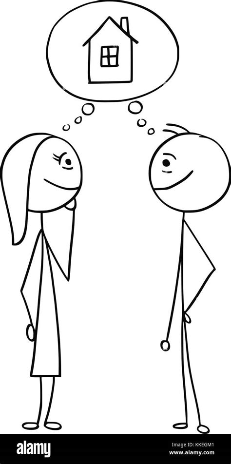 Cartoon Stick Man Drawing Illustration Of Man And Woman Thinking