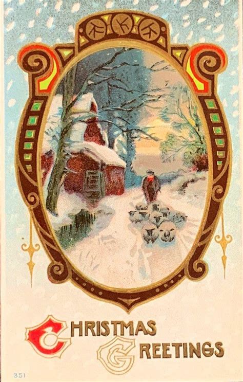 Antique Unused Embossed 1900s Christmas Postcard Man Herding Etsy