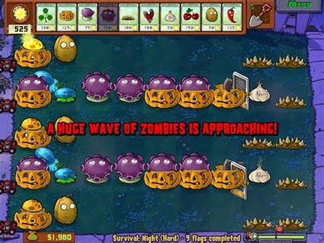 Plants VS Zombies Survival Night Hard Walkthrough YouTube