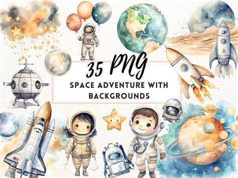 Watercolor Space Clipart Set Space Astronaut Nursery Clipart Rocket