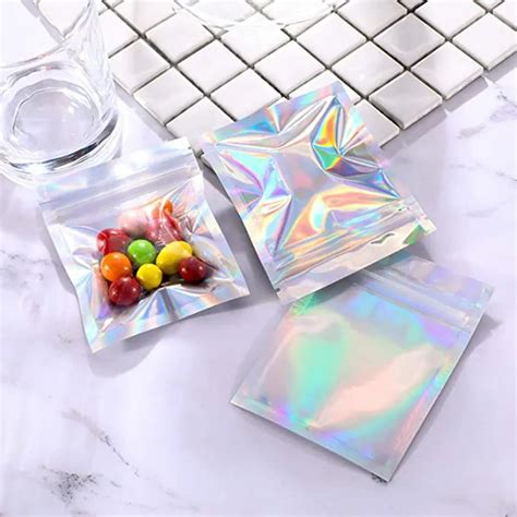 Wholesale 100 Resealable Holographic Foil Pouches Smell Proof Flat