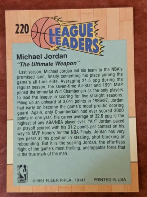 MICHAEL JORDAN Fleer 1991 220 Guard League Leaders Card EBay