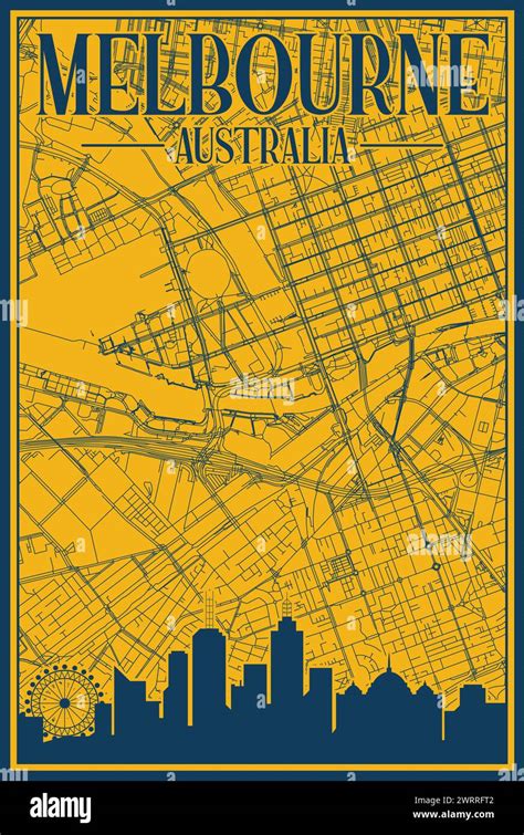 Hand Drawn City Road Network And Skyline Poster Of The Downtown