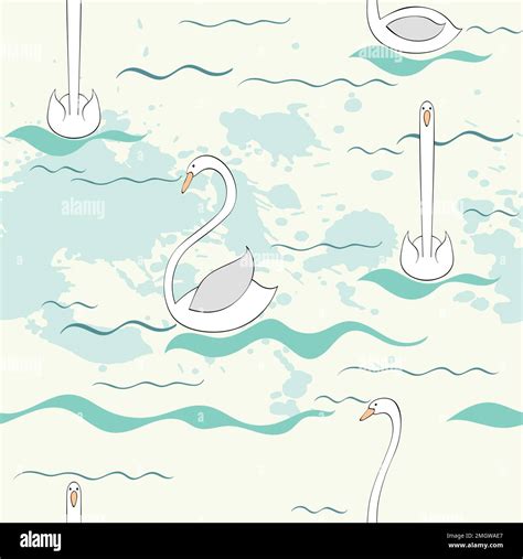 Vector Seamless Pattern With Cartoon Cute Swans Stock Vector Image