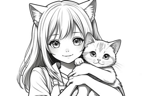 Premium Photo | Happy anime girl holding cat