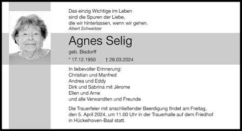 Traueranzeigen Von Agnes Selig Aachen Gedenkt