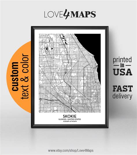 Skokie Illinois Map Skokie City Print Skokie Poster | Etsy