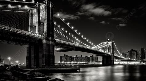 Fondo Imagen En Blanco Y Negro Del Puente De Brooklyn De Noche Fondo