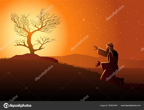 Biblical Vector Illustration Series Moses Burning Bush Stock Vector By