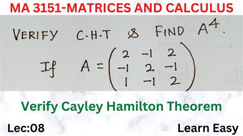 Lec Problems Based On Cayley Hamilton Theorem Youtube