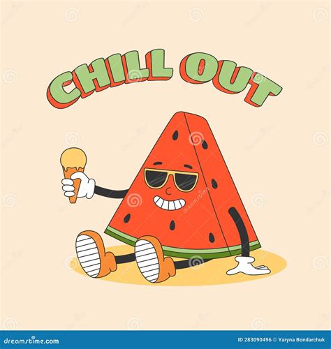 Cute Watermelon Slice In Y K Groovy Style Chill Out Text And Cartoon