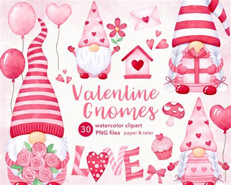 Watercolor Valentine Gnomes Clipart Graphics Nordic Gnomes Etsy