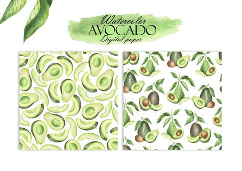 Watercolor Avocado Digital Paper Avocado Seamless Pattern Summer