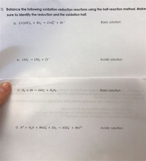 Solved Balance The Following Oxidation Reduction Reactions