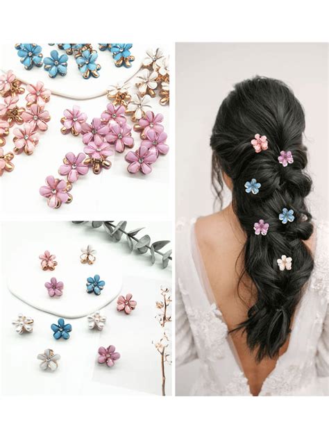 Pcs Mini Cute Flower Shaped Hair Clips For Girls Multicolor Crystal