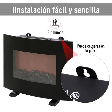 Homcom Chimenea El Ctrica De Pared Negra Con Mando A Distancia W