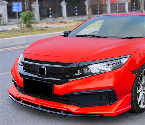 5pcs For Honda Civic 10th Gen 2019 2020 Red Front Bumper Lip Body Kit