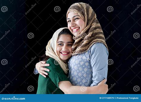 Happy Smiling Muslim Girl With Beautiful Eyes Wearing Hijab Scarf And