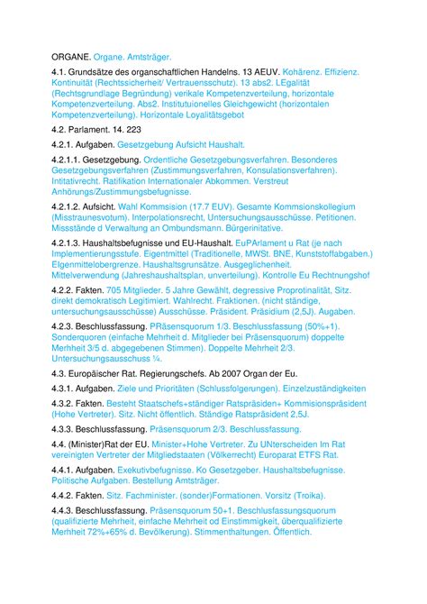 Zusammenfassung Europarecht Kapitel Organe Organe Organe