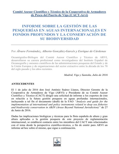 Informe Sobre Gestión De Pesquerías En Aguas Internacionales