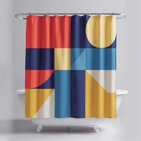 Abstract Mid Century Shower Curtain Boho Geometric Shape Sower Curtain