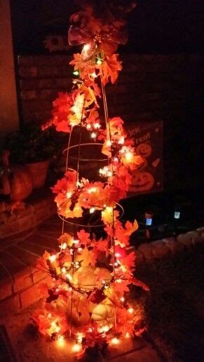 My Tomato Cage Fall Tree Lit At Night Tomato Cage Crafts Tomato Cages