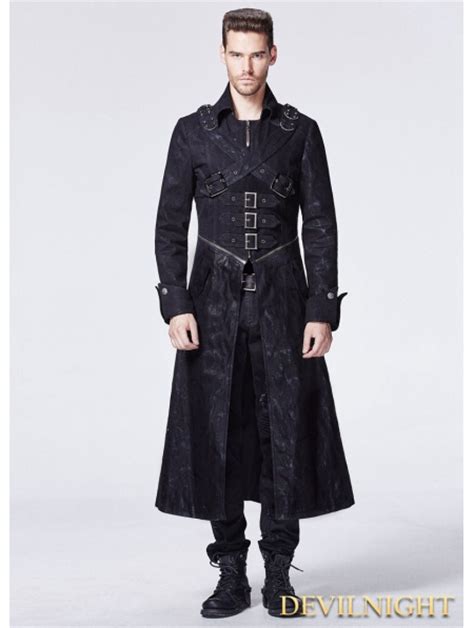 Black Gothic Punk Cross Long Trench Coat For Men Devilnight Co Uk