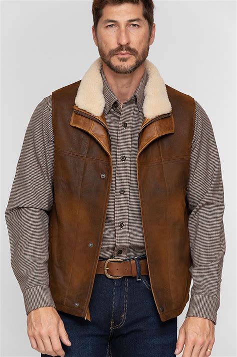 Trekker Lambskin Leather Vest With Shearling Collar Shearling Collar