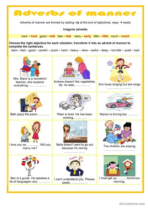 Adverbs Of Manner Exercises Elementary Pin On English 10