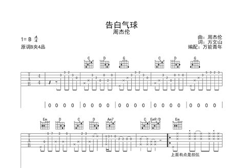 告白气球吉他谱 周杰伦 G调弹唱60 专辑版 吉他世界