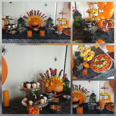 Snack Table At Halloween Party Orange And Black Decorations With Fruit